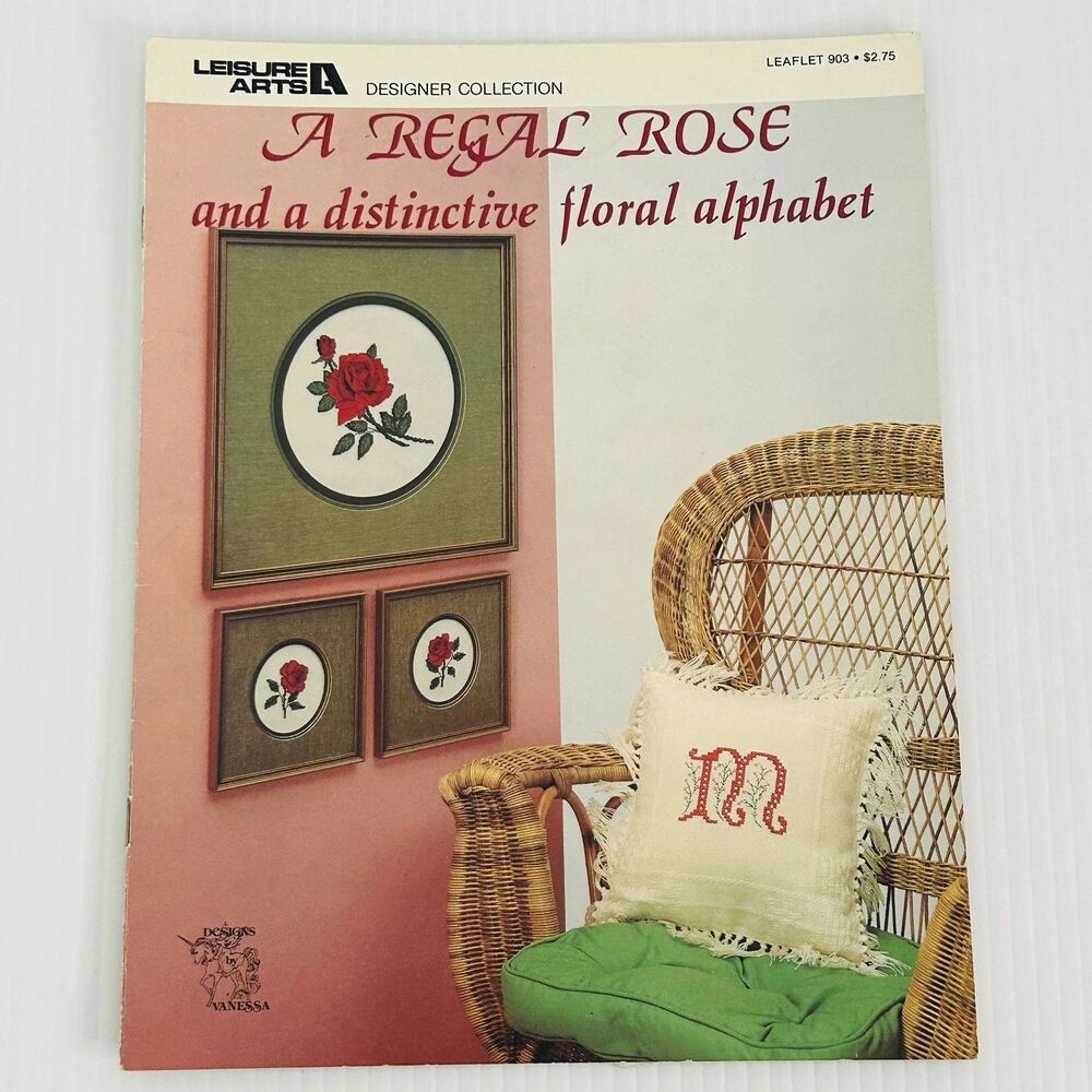 1981 Leisure Arts REGAL ROSE Floral Alphabet Cross Stitch Pattern Chart Leaflet